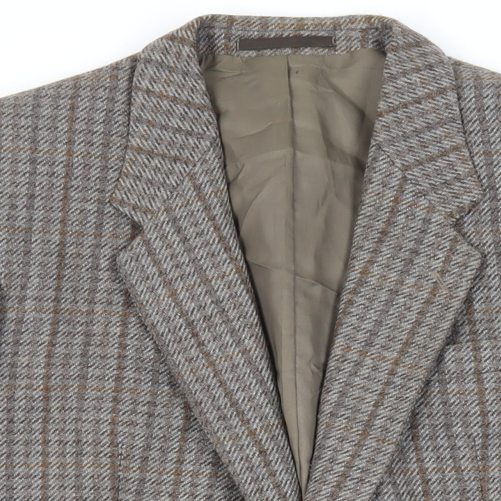 Four Seasons Mens Grey Plaid Jacket Blazer Size 42 Button - Vintage