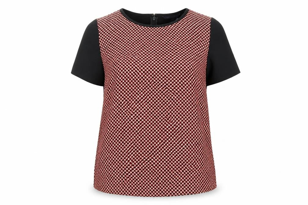 Marks and Spencer Womens Red Geometric Polyester Basic Blouse Size 10 Round Neck
