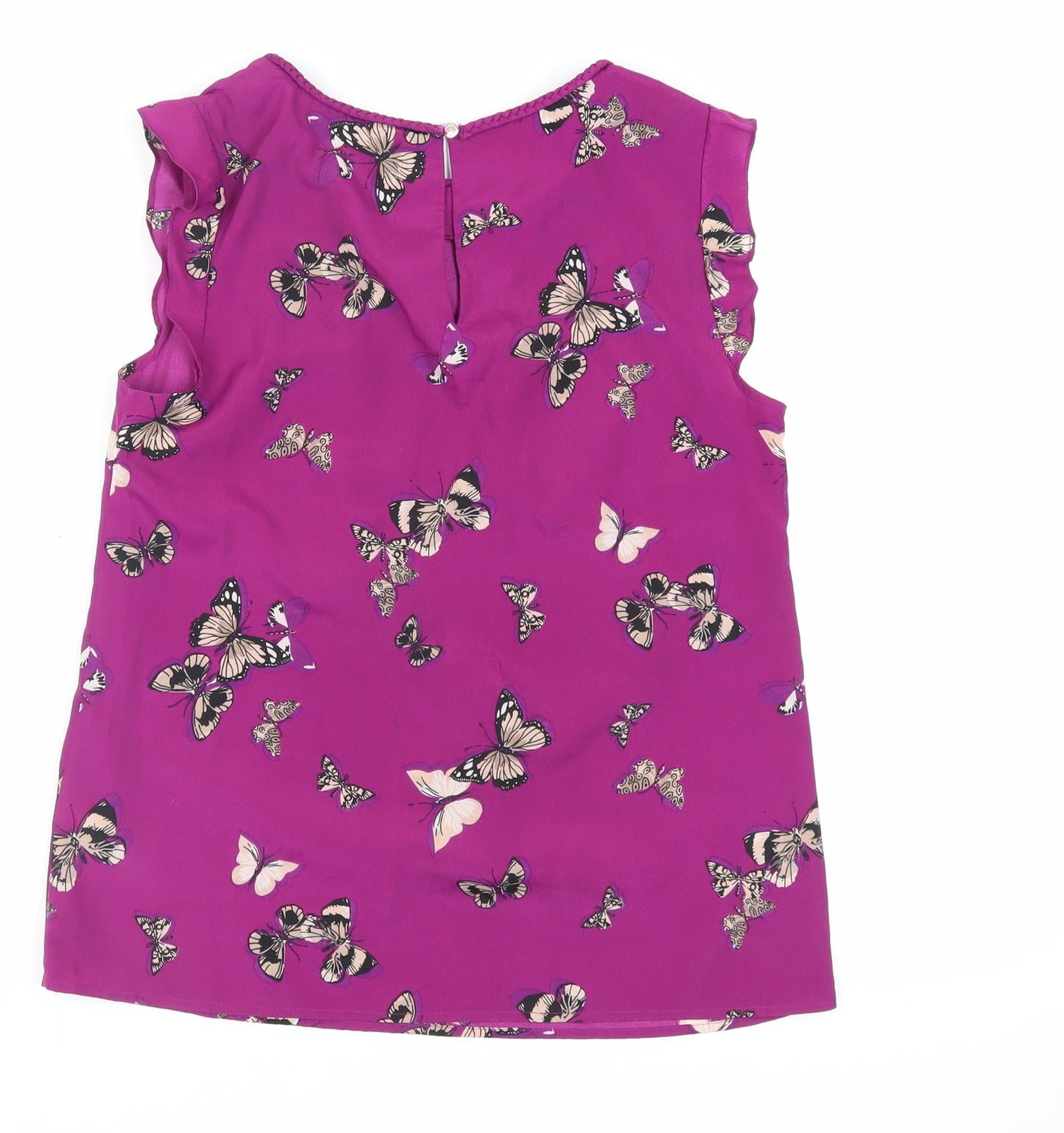 Oasis Womens Purple Geometric Polyester Basic Blouse Size 10 Round Neck - Butterfly Pattern