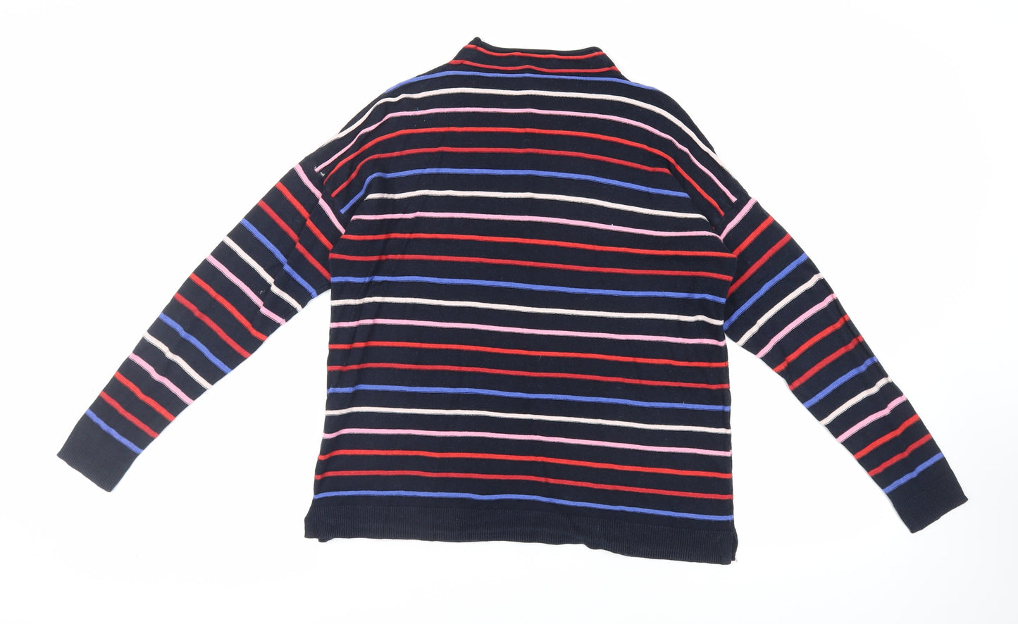 Warehouse Womens Blue Mock Neck Striped Cotton Pullover Jumper Size 8