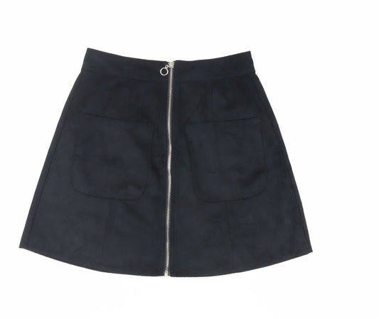 Select Womens Black Polyester Mini Skirt Size 6 Zip - Pockets