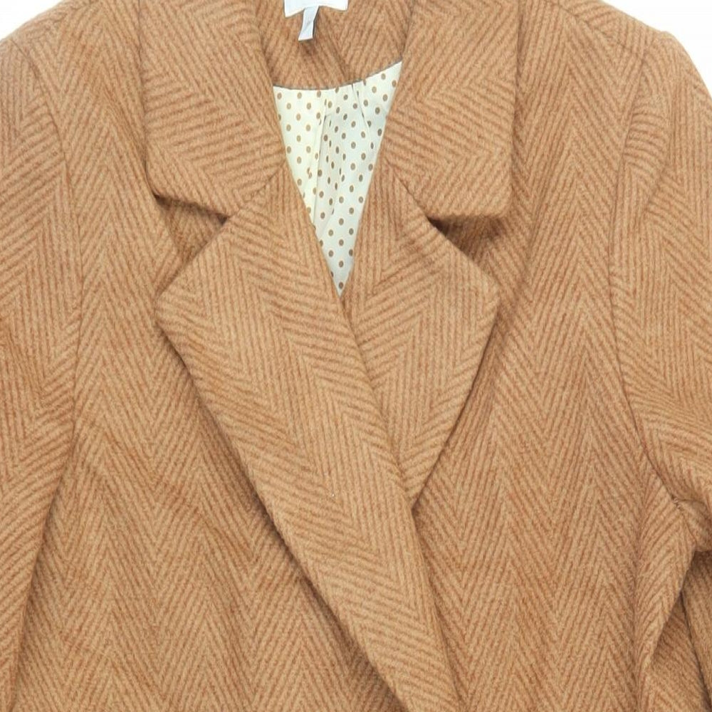 NEXT Womens Brown Herringbone Overcoat Coat Size 10 Button