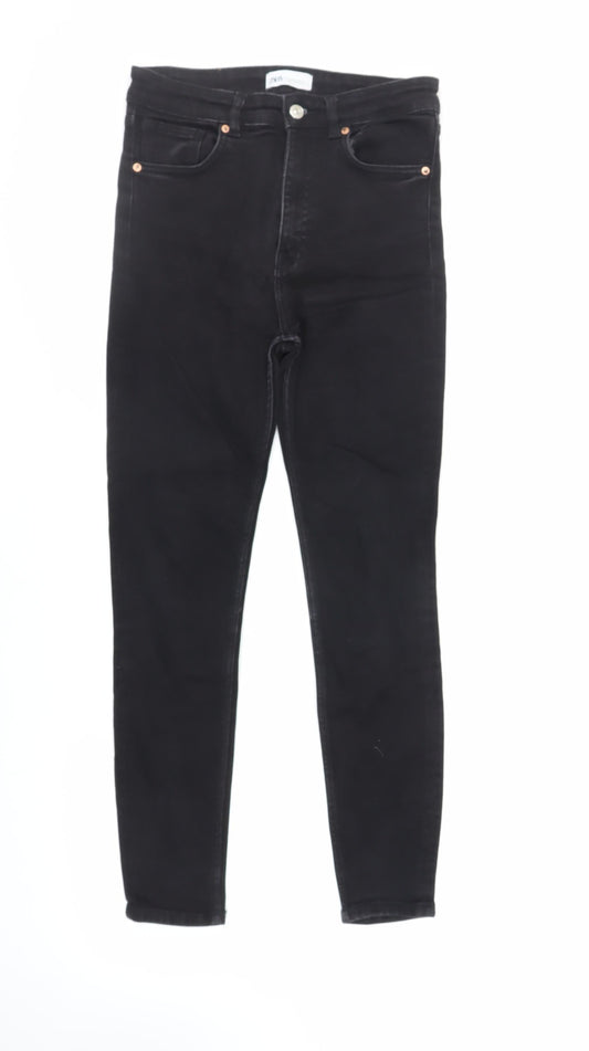 Zara Womens Black Cotton Skinny Jeans Size 10 L29 in Regular Zip