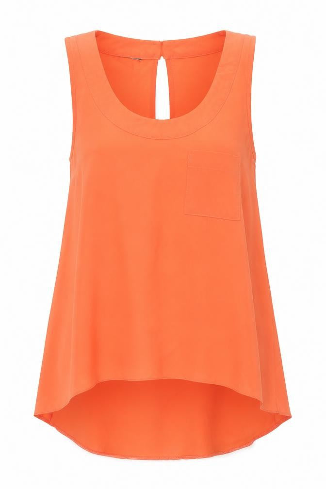 Miss Selfridge Womens Orange Polyester Tunic Blouse Size 4 Scoop Neck
