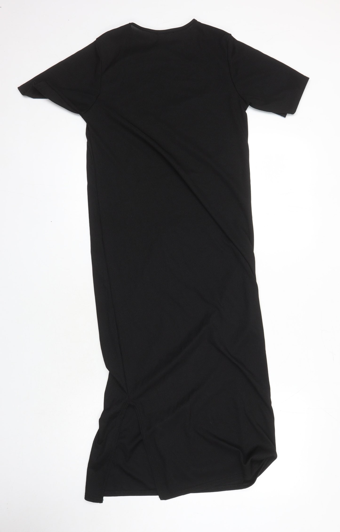 Boohoo Womens Black Houndstooth Polyester T-Shirt Dress Size 10 Round Neck - Side Split Detail