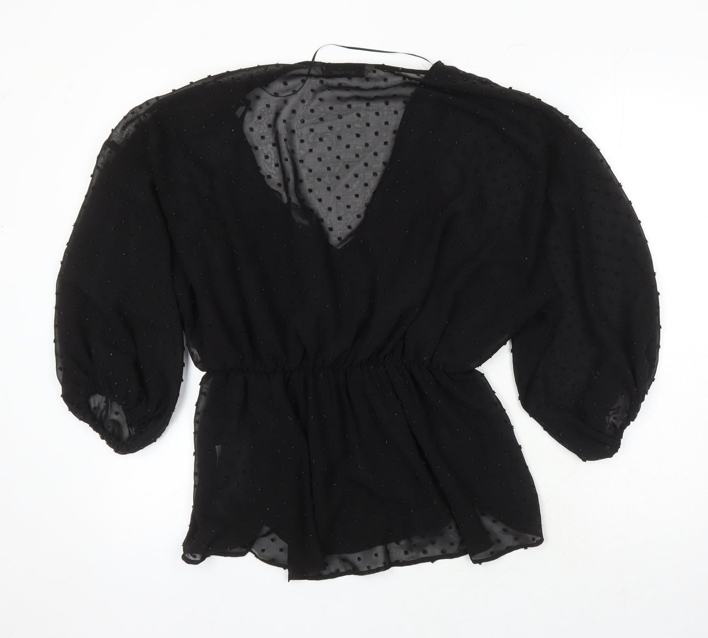 Zara Womens Black Viscose Tunic Blouse Size M V-Neck
