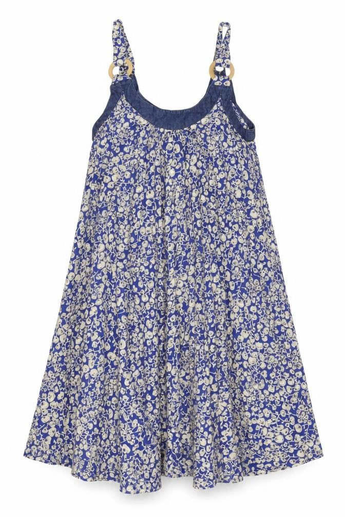 Front view of French Connection women’s blue floral cotton shift, size UK 6, round neck pullover