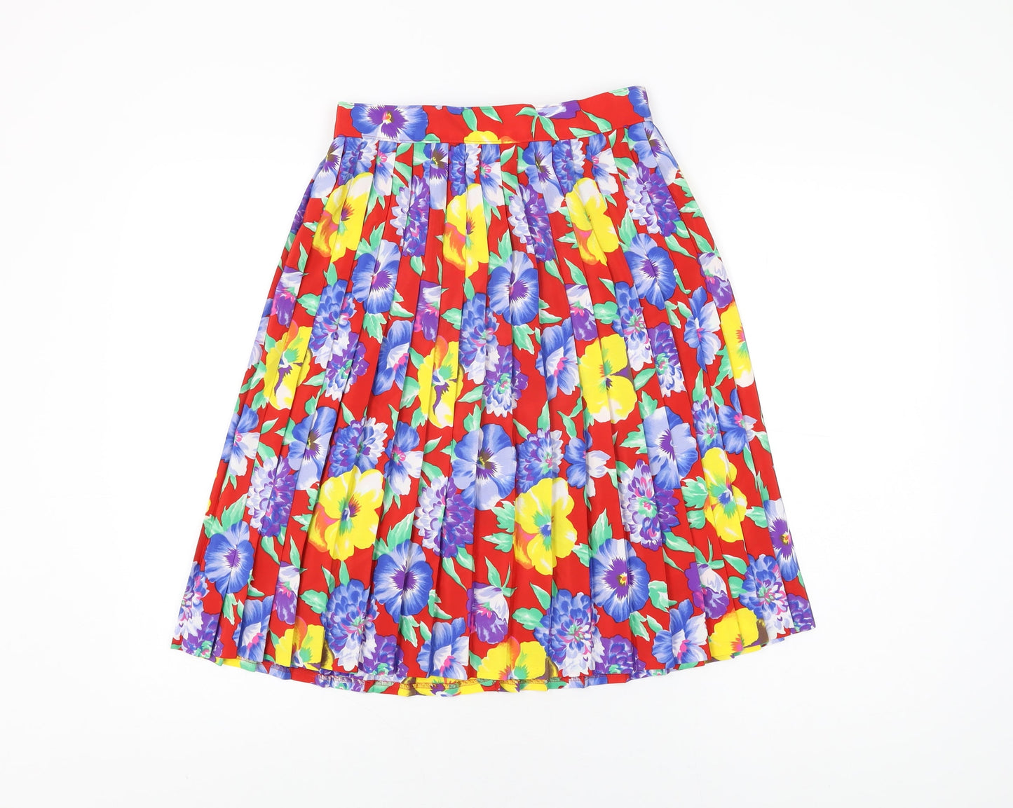 St Michael Womens Red Floral Polyester Swing Skirt Size 10 Zip