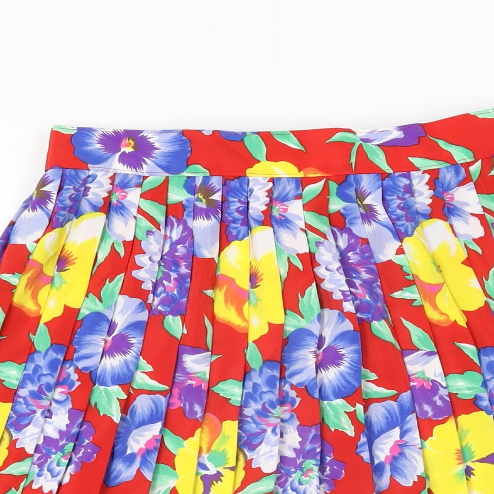 St Michael Womens Red Floral Polyester Swing Skirt Size 10 Zip
