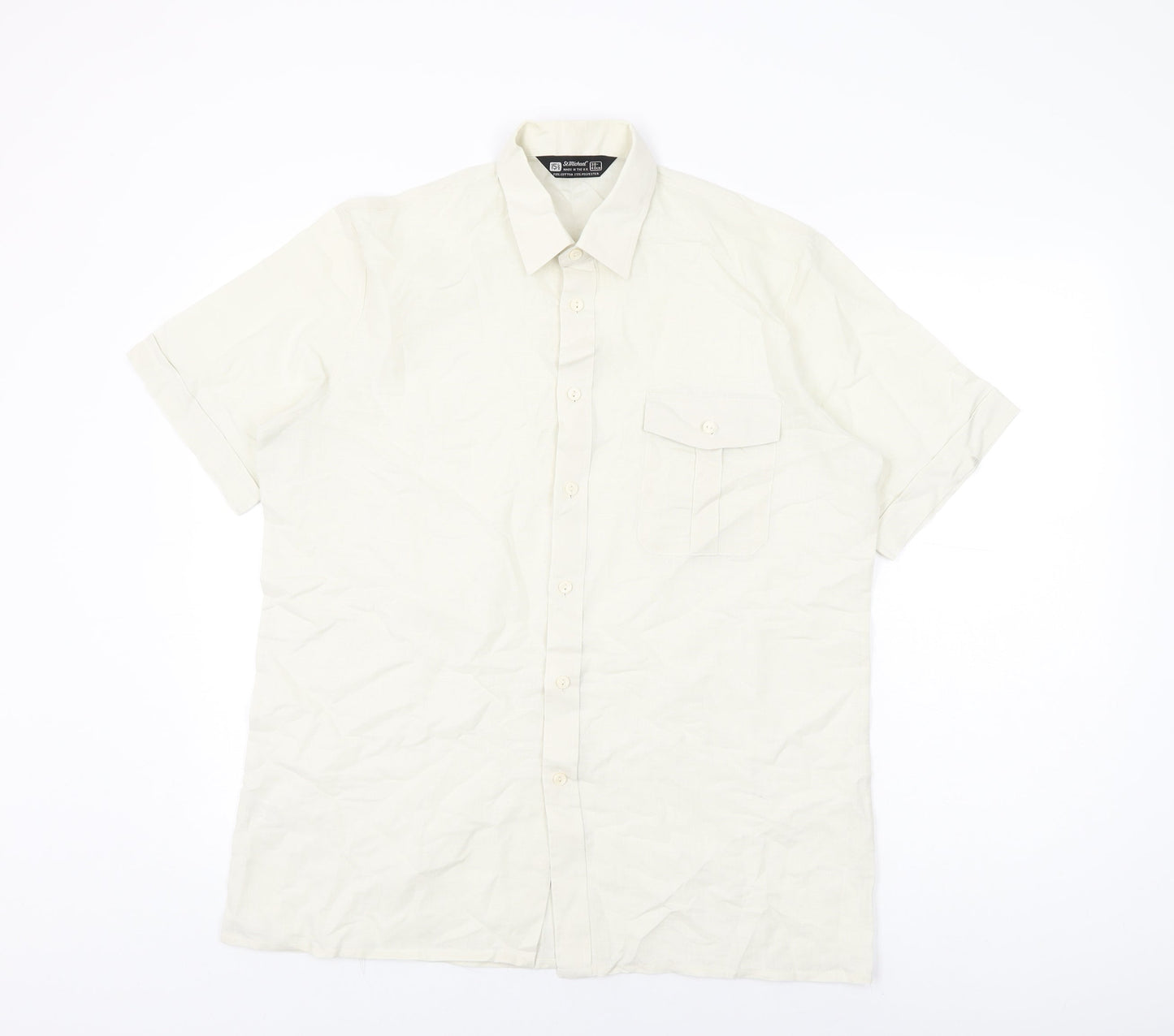 St Michael Mens Ivory Cotton Button-Up Size 39 Collared Button