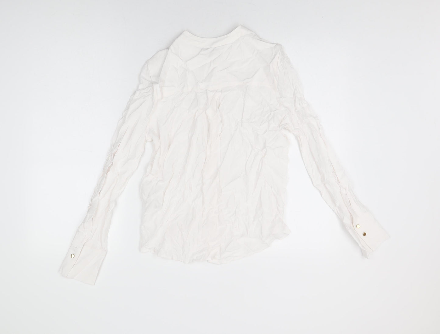 Marks and Spencer Womens White Viscose Basic Button-Up Size 6 Round Neck