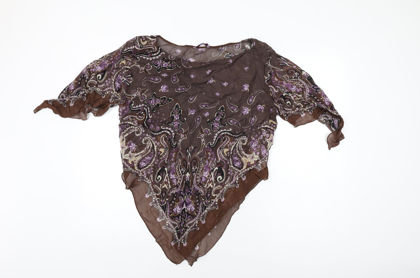 Spirit Womens Brown Paisley Viscose Basic Blouse Size 20 Round Neck
