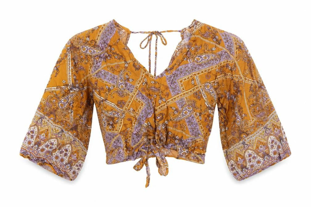Miss Selfridge Womens Yellow Floral Viscose Basic Blouse Size 10 V-Neck