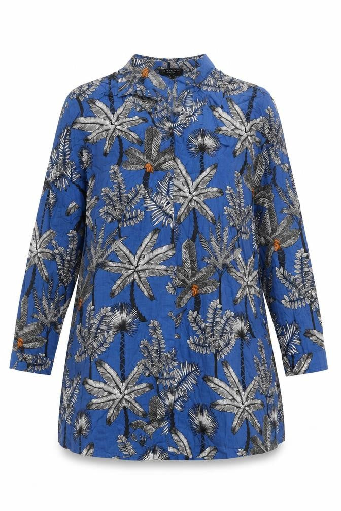 NEXT Womens Blue Floral Modal Basic Button-Up Size L Collared