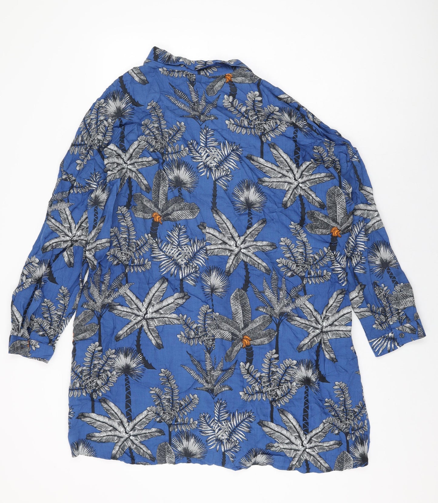NEXT Womens Blue Floral Modal Basic Button-Up Size L Collared