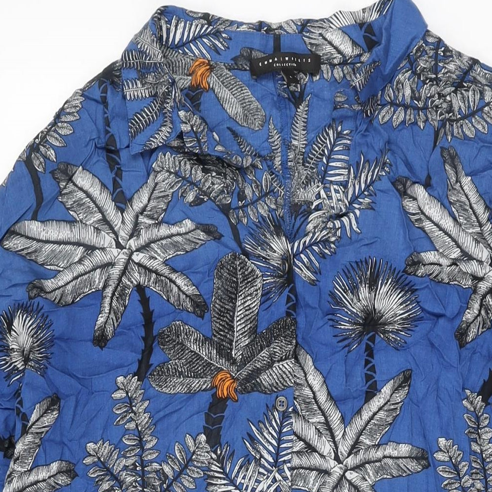 NEXT Womens Blue Floral Modal Basic Button-Up Size L Collared