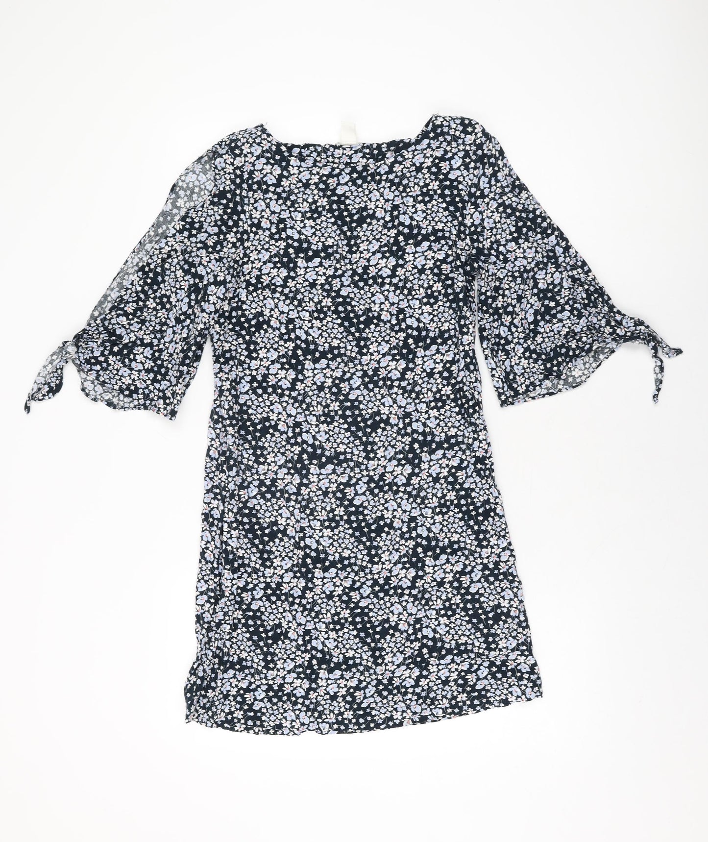 H&M Womens Blue Floral Viscose Shift Size 8 Round Neck Pullover