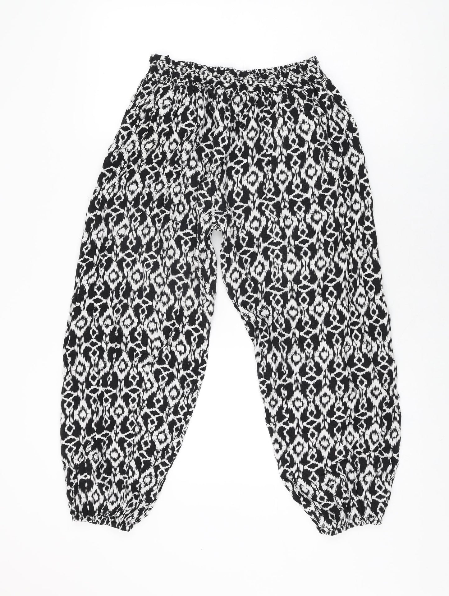 Marks and Spencer Womens Black Geometric Viscose Trousers Size M L24 in Regular