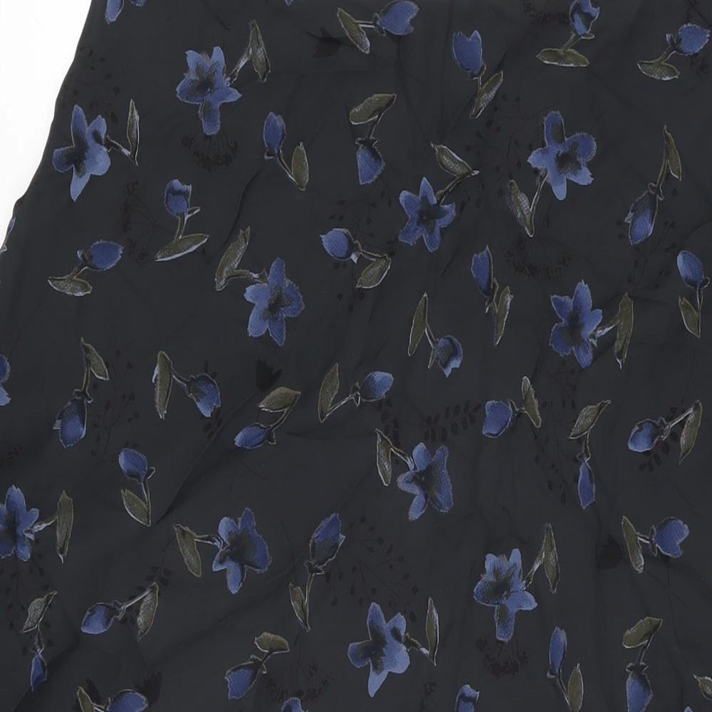 Marks and Spencer Womens Black Floral Viscose Swing Skirt Size 16