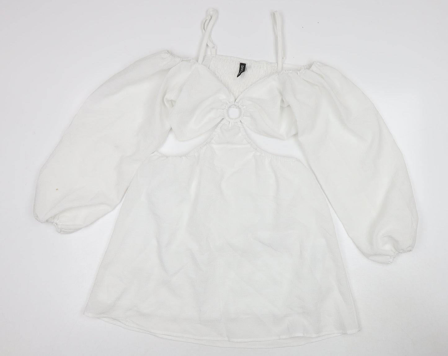 H&M Womens White Polyester A-Line Size M Sweetheart Pullover - Cut Out Detail