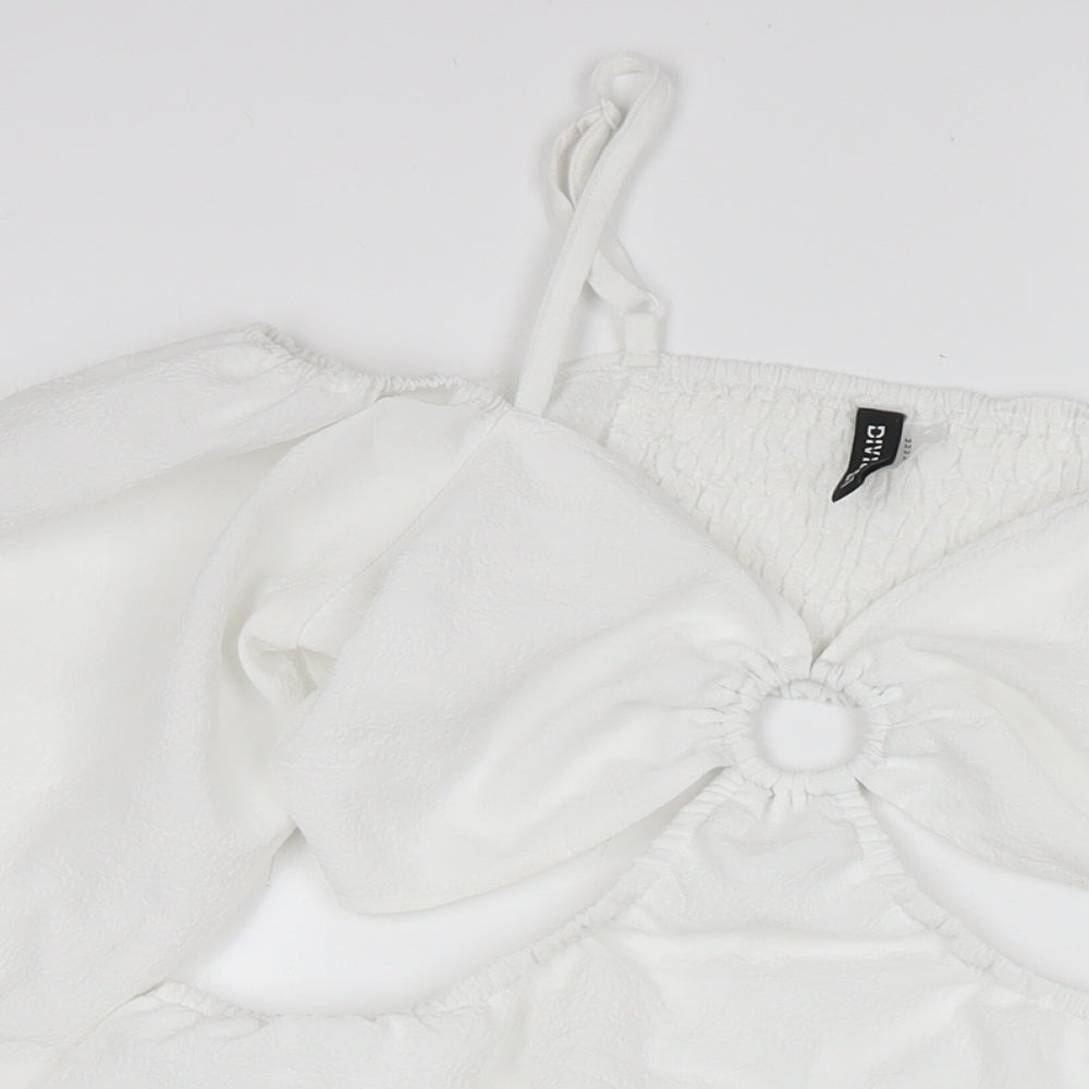 H&M Womens White Polyester A-Line Size M Sweetheart Pullover - Cut Out Detail