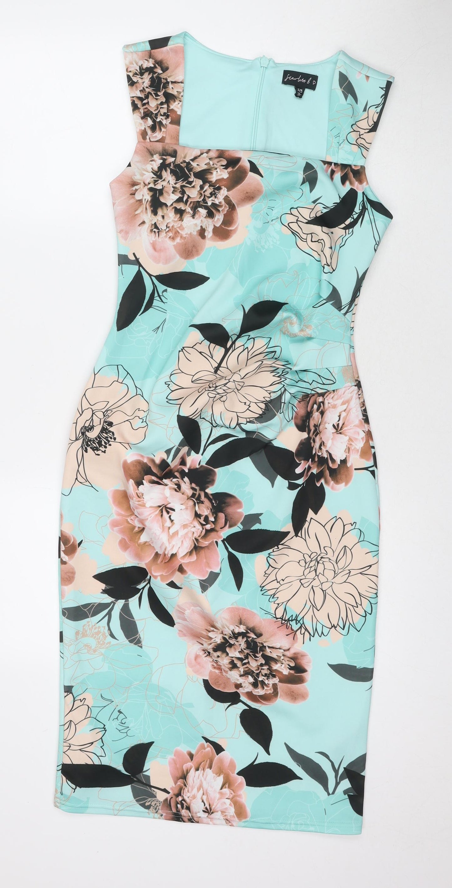Scarlet B. Womens Multicoloured Floral Polyester A-Line Size 10 Square Neck Zip