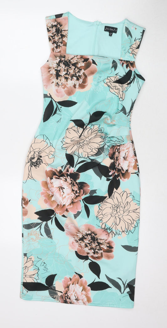 Scarlet B. Womens Multicoloured Floral Polyester A-Line Size 10 Square Neck Zip