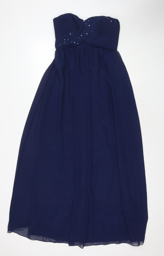 Wedding Womens Blue Polyester Ball Gown Size 6 Sweetheart Zip - Strapless