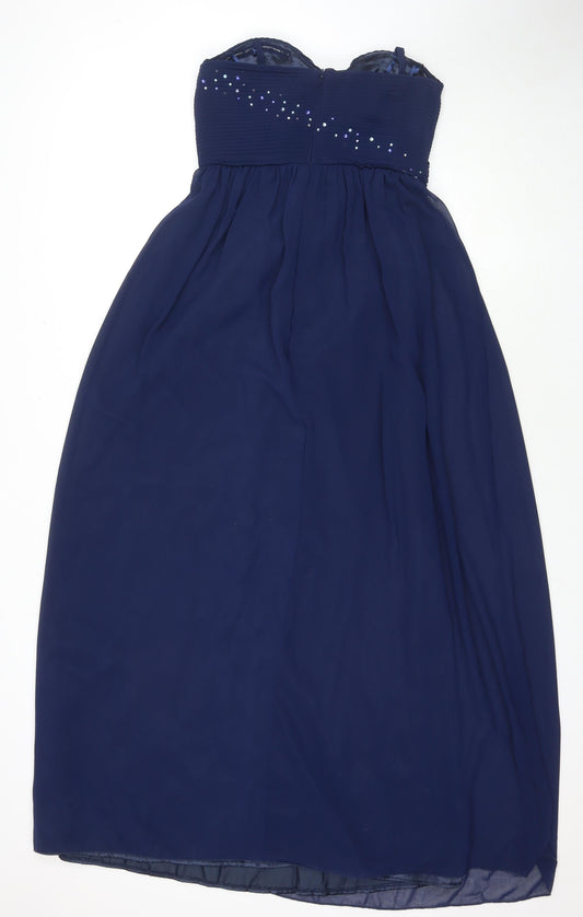Wedding Womens Blue Polyester Ball Gown Size 6 Sweetheart Zip - Strapless