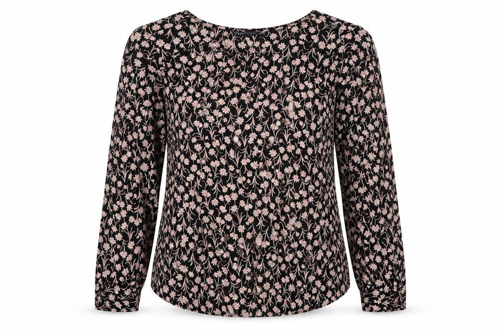 Marks and Spencer Womens Black Floral Viscose Basic Blouse Size 12 Round Neck