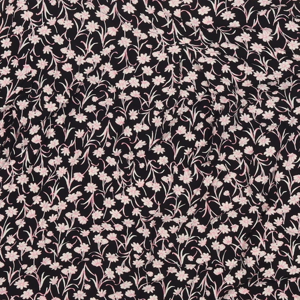 Marks and Spencer Womens Black Floral Viscose Basic Blouse Size 12 Round Neck