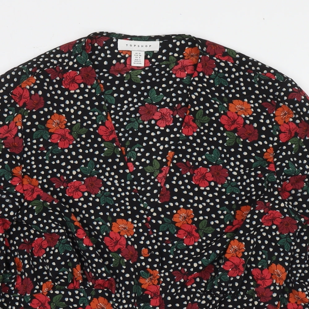 Topshop Womens Multicoloured Polka Dot Viscose Basic Button-Up Size 10 V-Neck