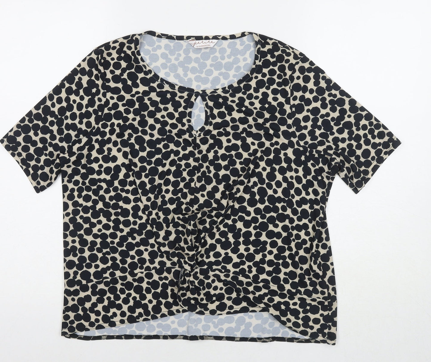 Kaleidoscope Womens Black Polka Dot Polyester Basic Blouse Size 12 Round Neck