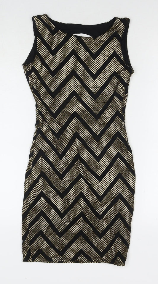 Jane Norman Womens Multicoloured Geometric Viscose Bodycon Size 6 Round Neck Pullover
