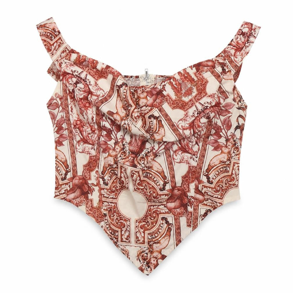 PRETTYLITTLETHING Womens Brown Geometric Polyester Cropped Tank Size 10 Cowl Neck - Roman Detail