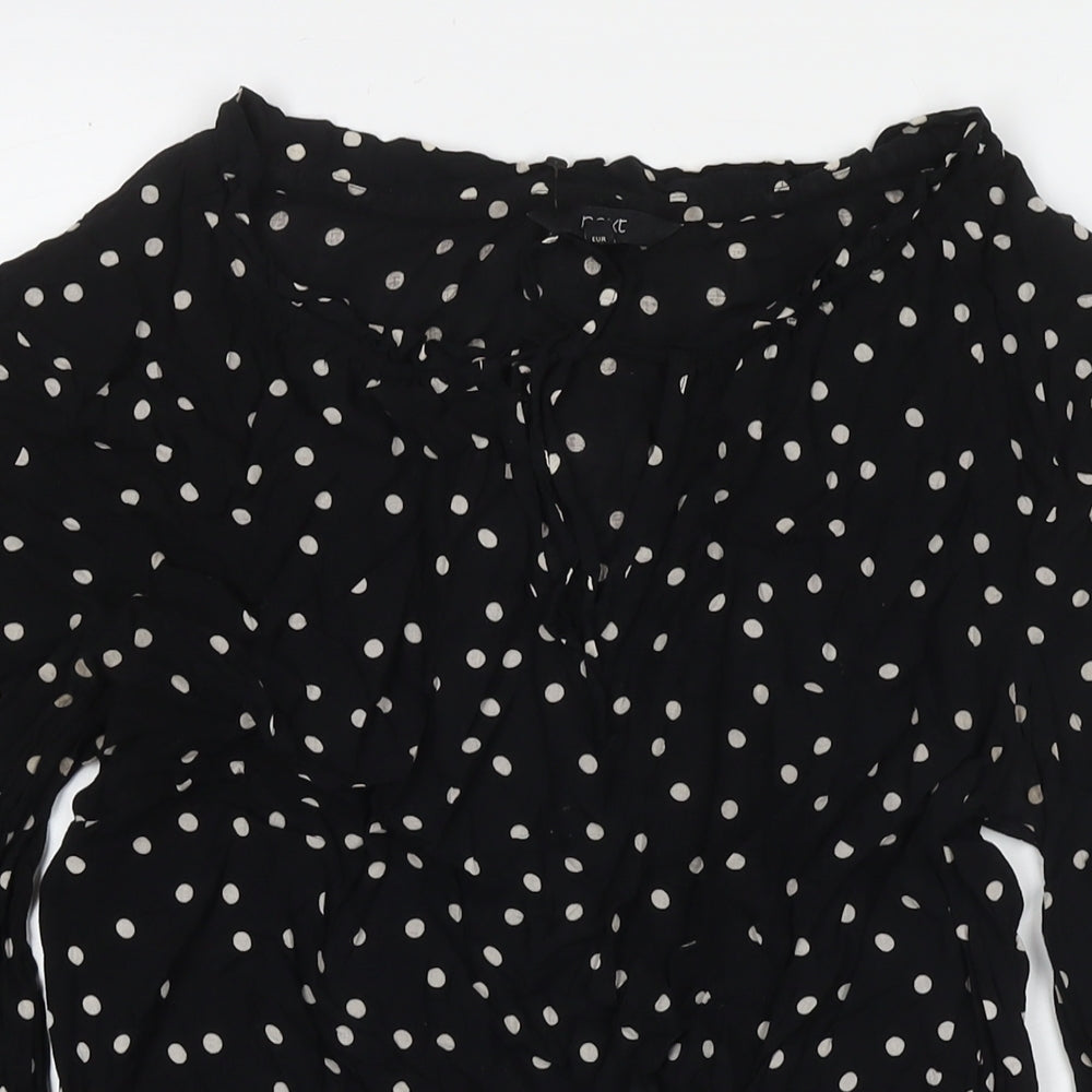NEXT Womens Black Polka Dot Viscose Basic Blouse Size 8 Round Neck