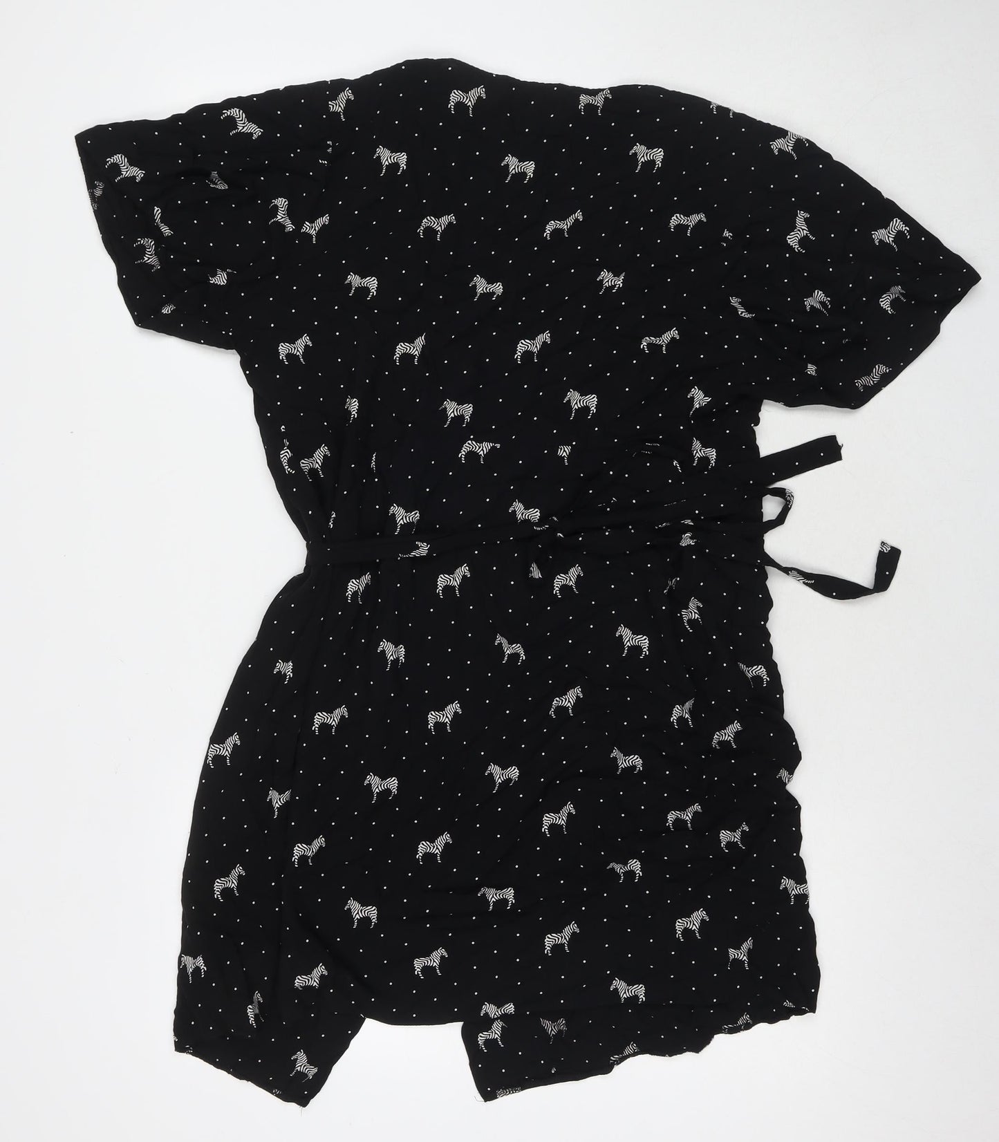 Sugarhill Womens Black Polka Dot Viscose Wrap Dress Size 10 V-Neck Tie