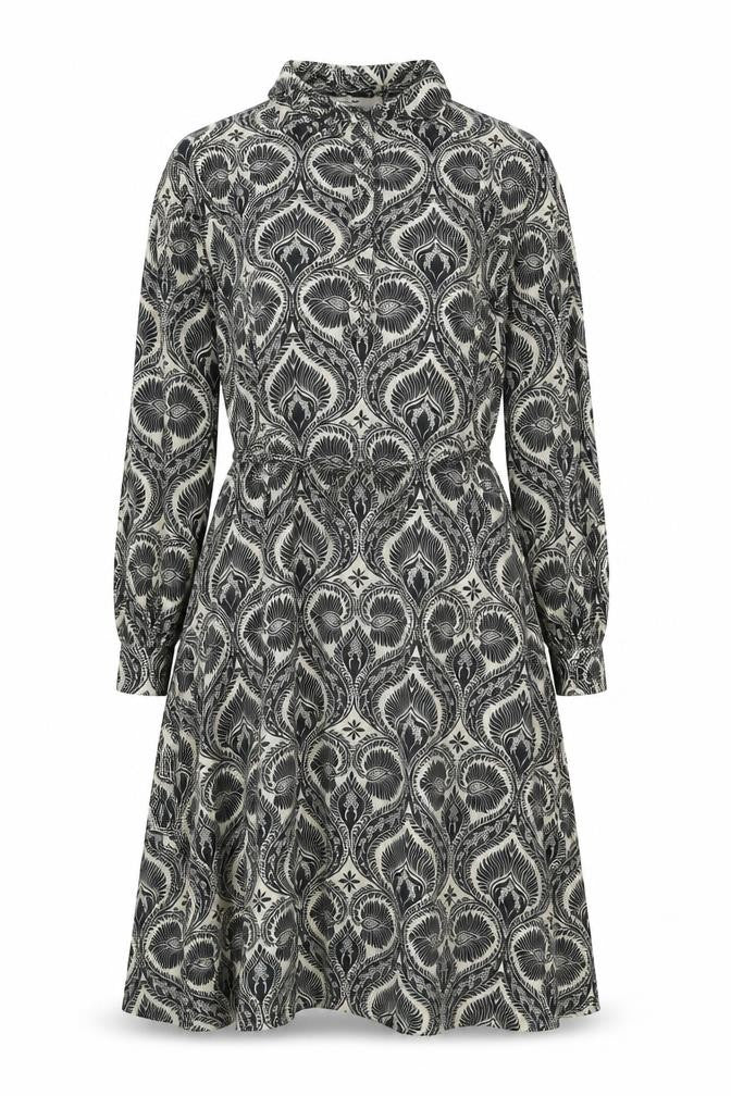 Khaadi Womens Black Geometric Viscose Shirt Dress Size S Collared Button