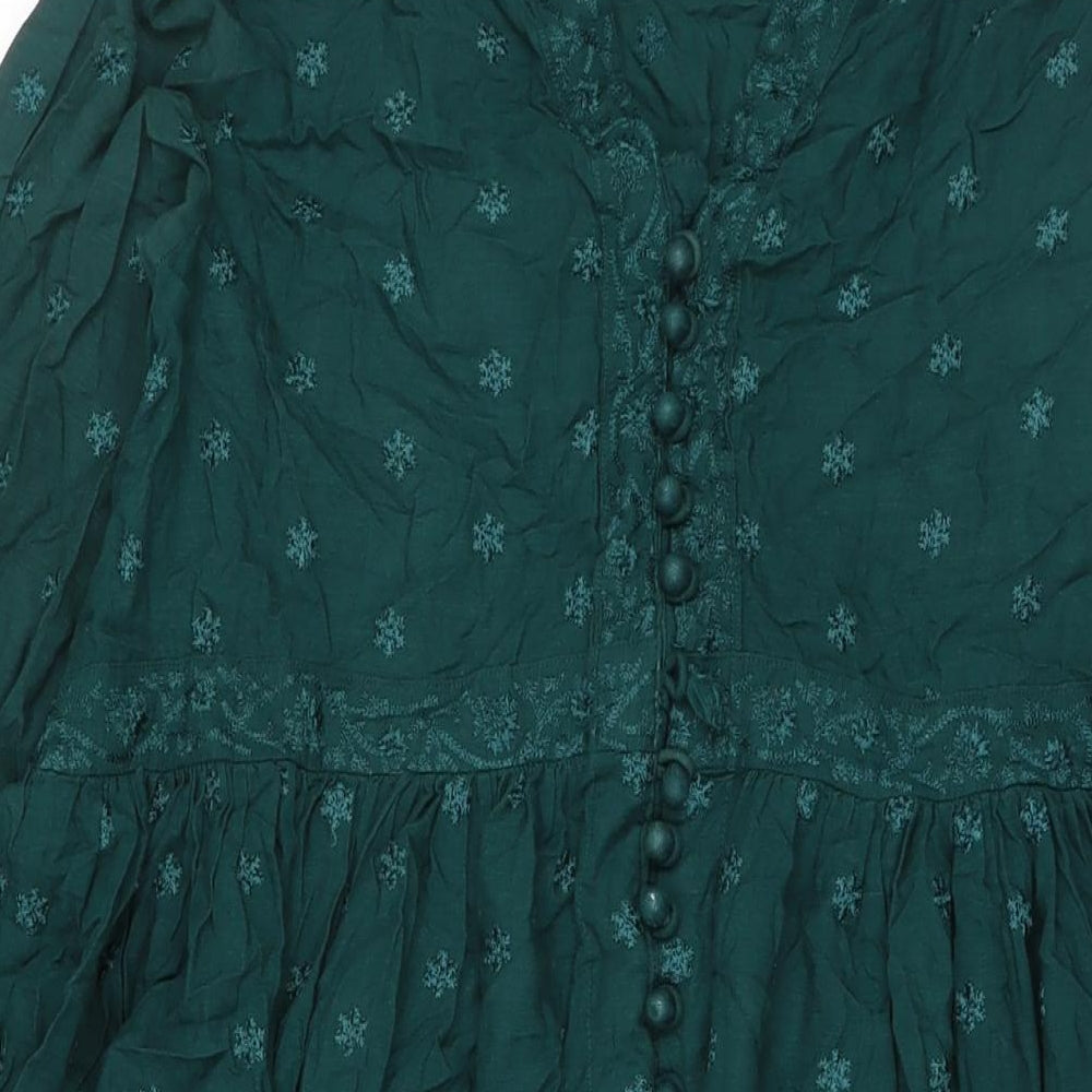 Khaadi Womens Green Viscose Maxi Size 12 V-Neck Button