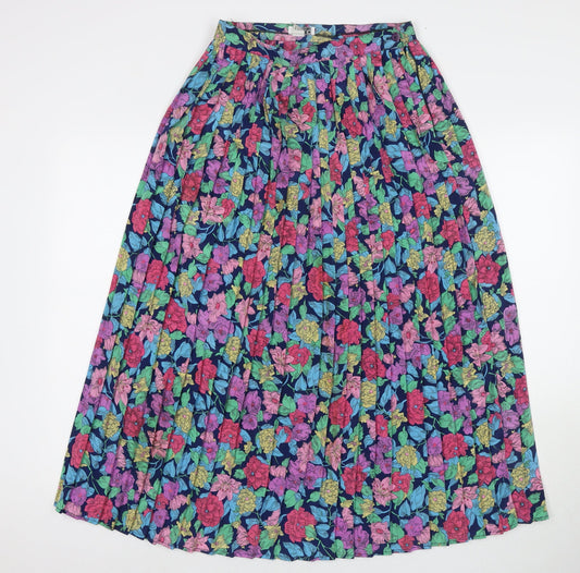 Solo Womens Multicoloured Floral Viscose Pleated Skirt Size 12 Zip