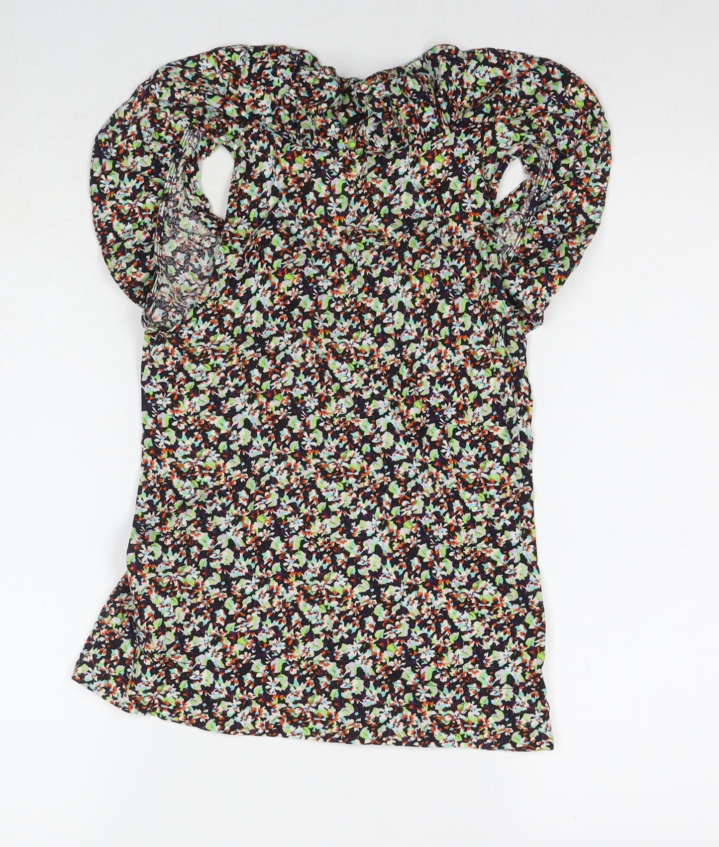 Topshop Womens Multicoloured Floral Cotton Basic Blouse Size 8 Round Neck