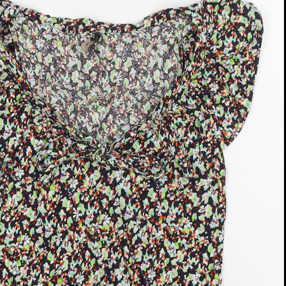 Topshop Womens Multicoloured Floral Cotton Basic Blouse Size 8 Round Neck
