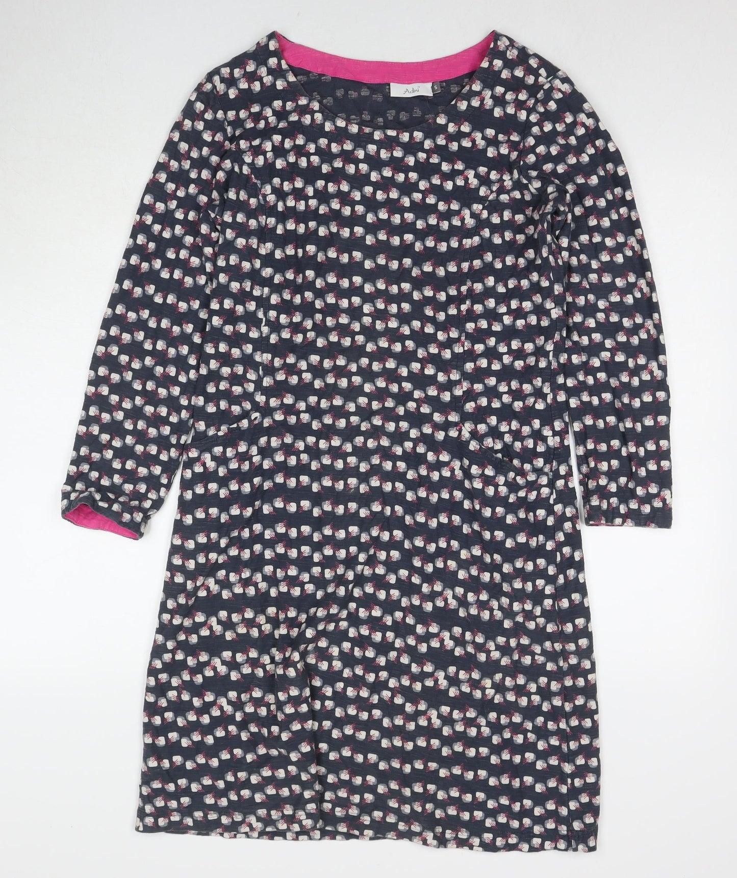 Adini Womens Grey Geometric Cotton Jumper Dress Size S Round Neck Pullover