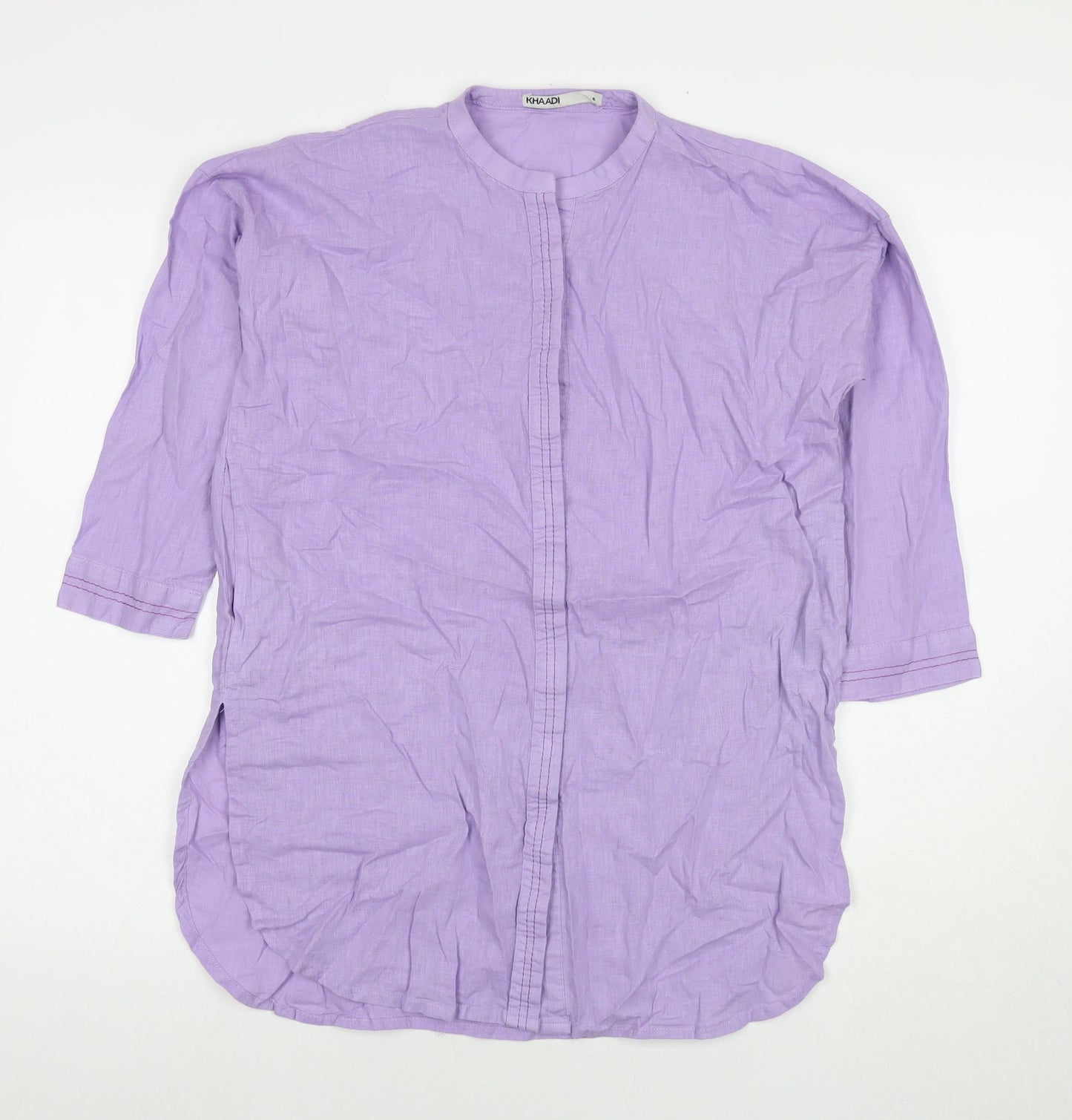 Khaadi Womens Purple Linen Tunic Button-Up Size 6 Round Neck