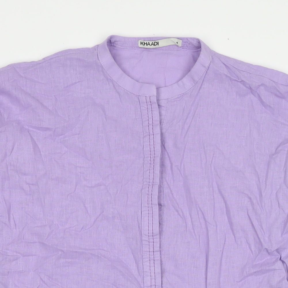Khaadi Womens Purple Linen Tunic Button-Up Size 6 Round Neck