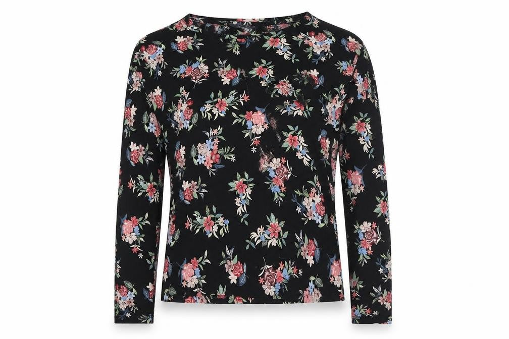 Marks and Spencer Womens Black Floral Viscose Basic Blouse Size 8 Round Neck