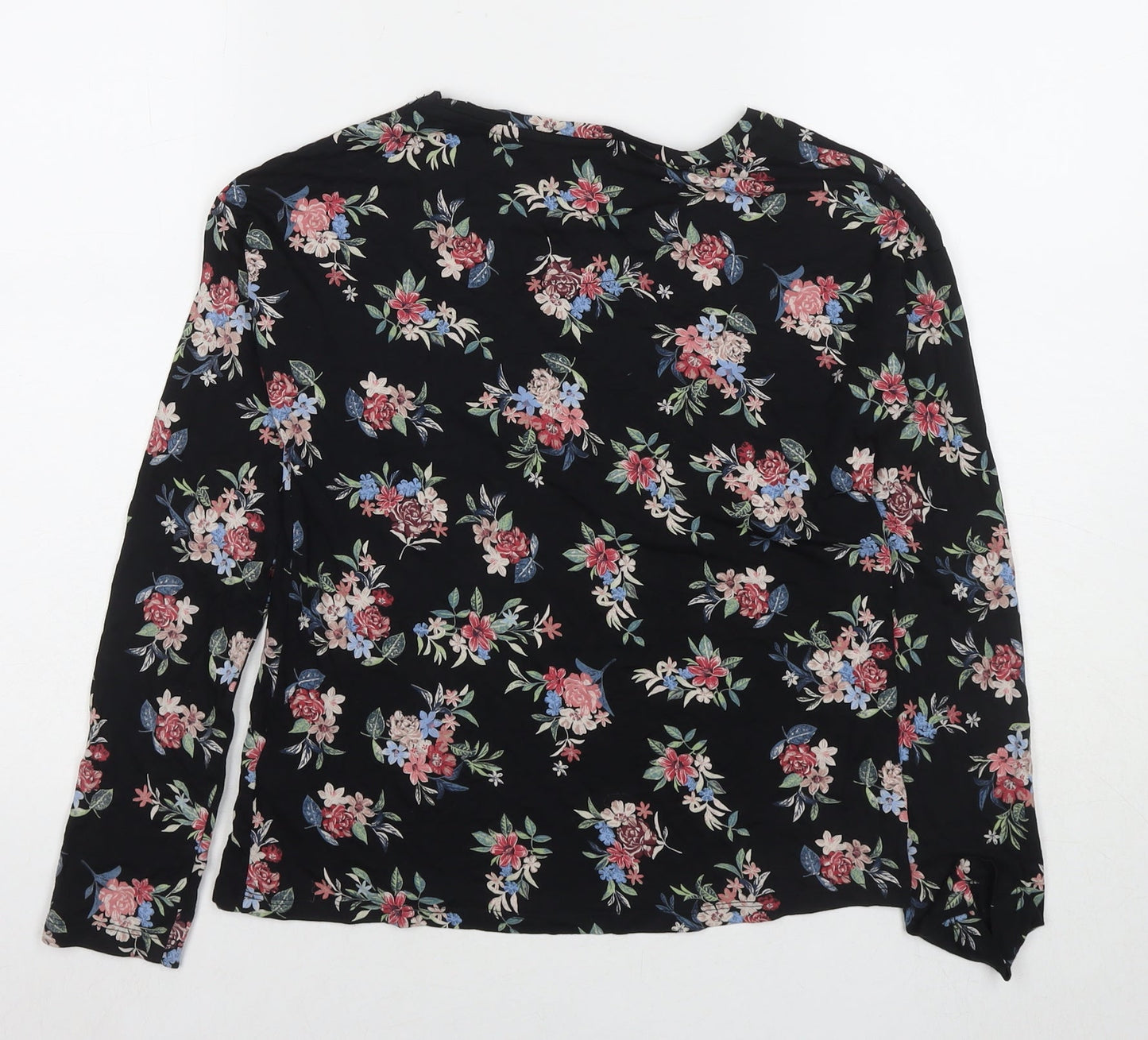 Marks and Spencer Womens Black Floral Viscose Basic Blouse Size 8 Round Neck