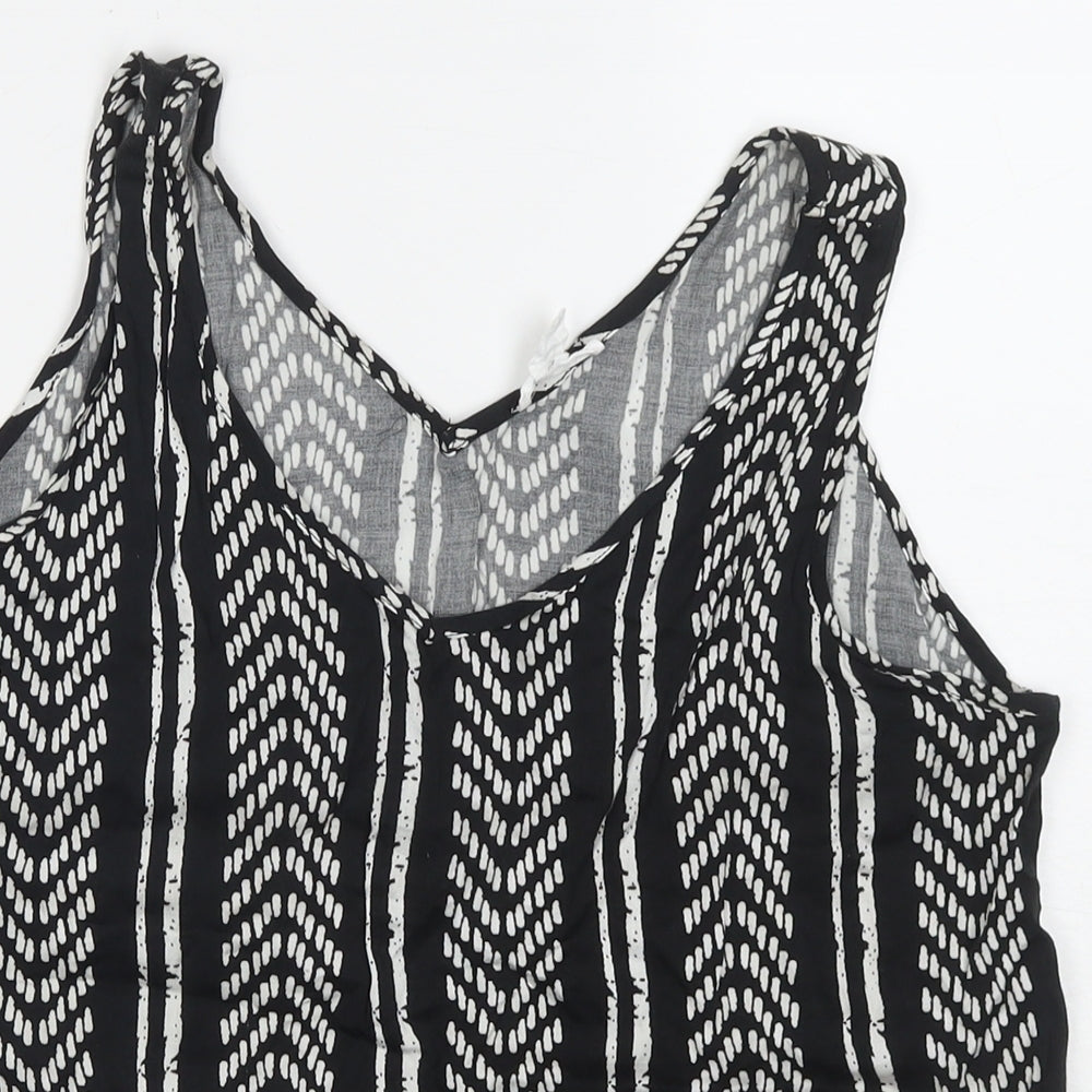 Tribal Womens Black Geometric Viscose Basic Tank Size M V-Neck