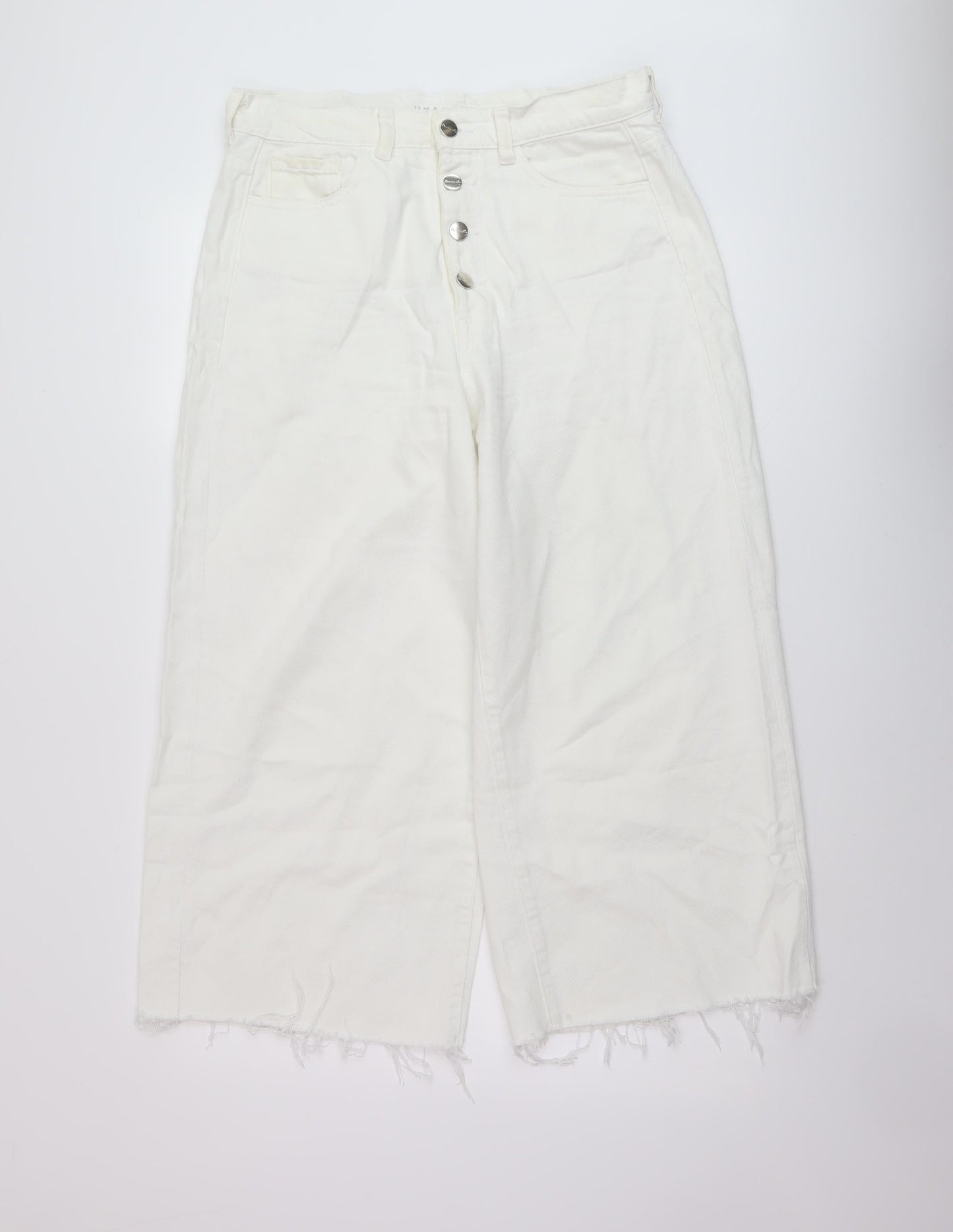 Denim & Co. Womens White Cotton Wide-Leg Jeans Size 12 L24 in Regular Button