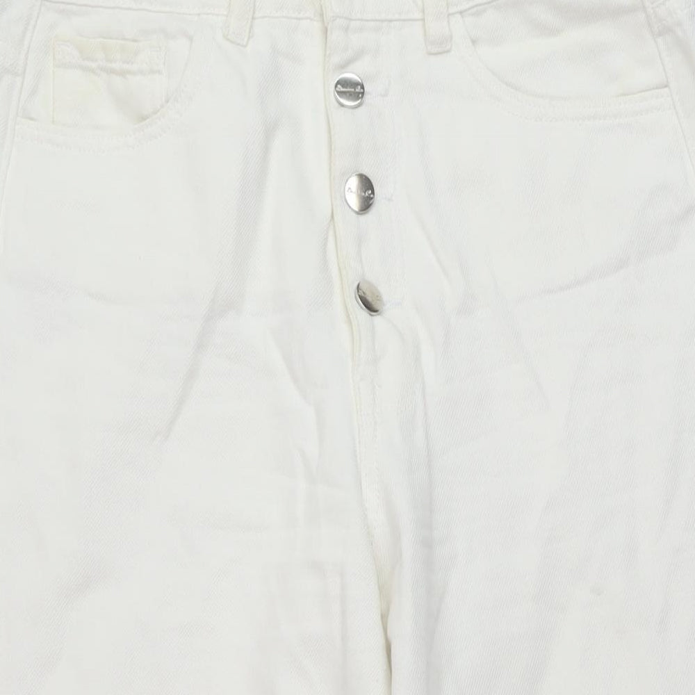 Denim & Co. Womens White Cotton Wide-Leg Jeans Size 12 L24 in Regular Button